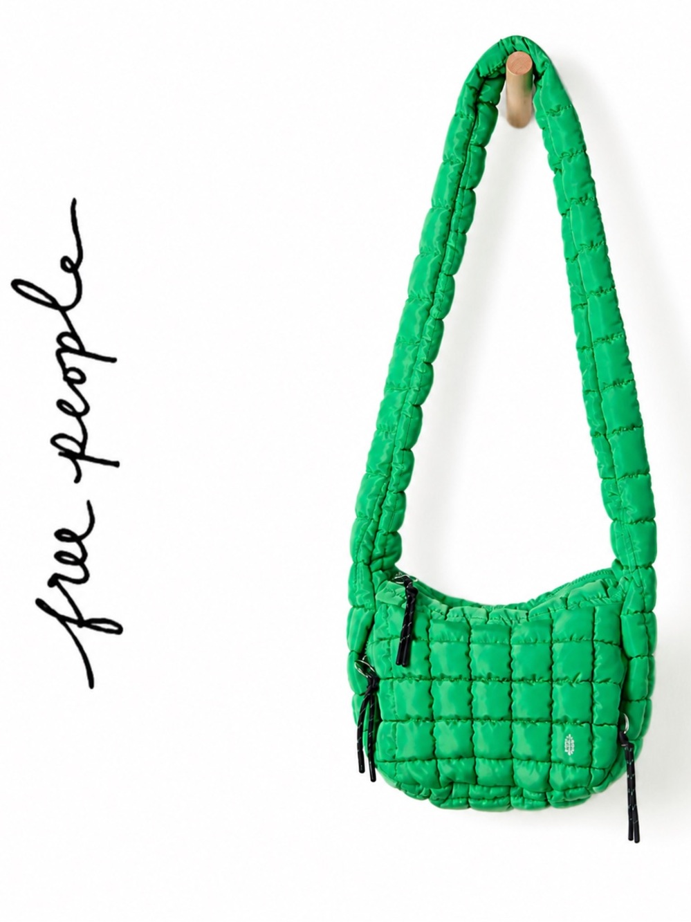 FP Movement Free People Green Quilted Sling Bag Crossbody Carryall Athleisure